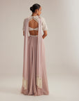 Ash Pink Georgette Skirt With High Neck Blouse And Stole