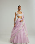 Lavender Mirror And Pearl Lehenga Set