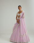 Lavender Mirror And Pearl Lehenga Set