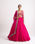 Fuschia Silk Organza Lehenga Set
