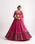 Deep Coral Single Tier Lehenga Set