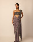 Metallic Grey Linear Draped Saree