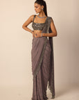 Metallic Grey Linear Draped Saree