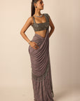 Metallic Grey Linear Draped Saree
