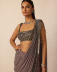 Metallic Grey Linear Draped Saree