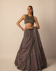 Metallic Grey Linear Lehenga Set