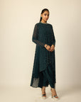 Dark Teal Silver Drop Kurta With Stole