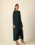 Dark Teal Silver Drop Kurta With Stole