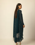 Dark Teal Silver Drop Kurta With Stole