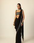 Black Georgette Tassel Saree