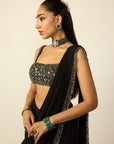 Black Georgette Tassel Saree