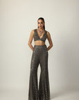 Metallic Grey Blouse Sharara Pant Set