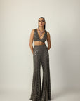 Metallic Grey Blouse Sharara Pant Set