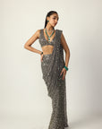 Metallic Grey Draped Saree Set