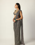 Metallic Grey Draped Saree Set