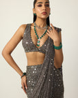 Metallic Grey Draped Saree Set