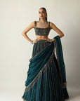 Dark Teal Linear Lehenga Set