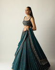 Dark Teal Linear Lehenga Set