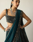 Dark Teal Linear Lehenga Set