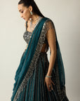 Dark Teal Linear Lehenga Set
