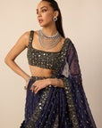 Deep Blue Single Drop Lehenga Set