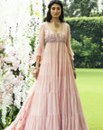 Blush Chiffon Embroidered Tiered Anarkali Set