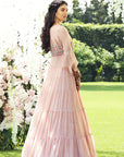 Blush Chiffon Embroidered Tiered Anarkali Set