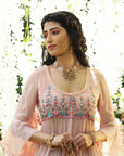 Blush Chiffon Embroidered Tiered Anarkali Set
