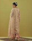 Powder Pink Kurta Set With A Crinkled Kalidar Inner And Dupatta