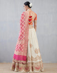 Ecru Lehenga Set With A Pink Bandhni Dupatta And Orange Blouse