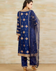Navy Matka Kurta With Silk Pants Set