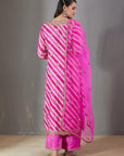 Pink Leheriya Kurta And Pants Set With Chints Embroidery