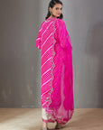 Pink Leheriya Kurta Set With Chints Embroidery