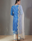 Blue Leheriya Kurta Set With Chints Embroidery