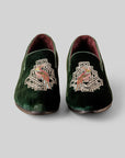 Emerald Velvet Embroidered Loafers