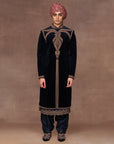 Navy Blue Velvet Sherwani Set | East