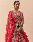 Red Zardozi Phool Embroidered Lehenga Set