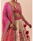 Ecru Chintz Lehenga Set With A Bandhani Dupatta