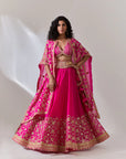 Hot Pink Skirt And Cape Set With Gota And Marori Hand Work