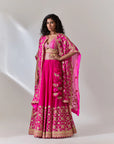 Hot Pink Skirt And Cape Set With Gota And Marori Hand Work