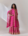 Hot Pink Skirt And Cape Set With Gota And Marori Hand Work