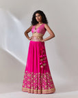 Hot Pink Skirt And Cape Set With Gota And Marori Hand Work