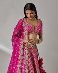 Fuschia Zari Embroidered Lehenga Set