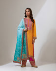Mustard Yellow Bandhani Kurta With Pants And A Dupatta