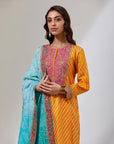 Mustard Yellow Bandhani Kurta With Pants And A Dupatta