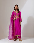 Fuschia Pink Kurta With Pants And A Dupatta
