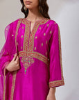 Fuschia Pink Kurta With Pants And A Dupatta