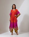 Orange Bandhani Shaded Kaftaan With A Lime Pants