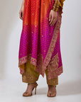 Orange Bandhani Shaded Kaftaan With A Lime Pants