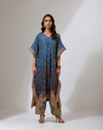 Navy Bandhani Shaded Kaftaan With A Green Pants
